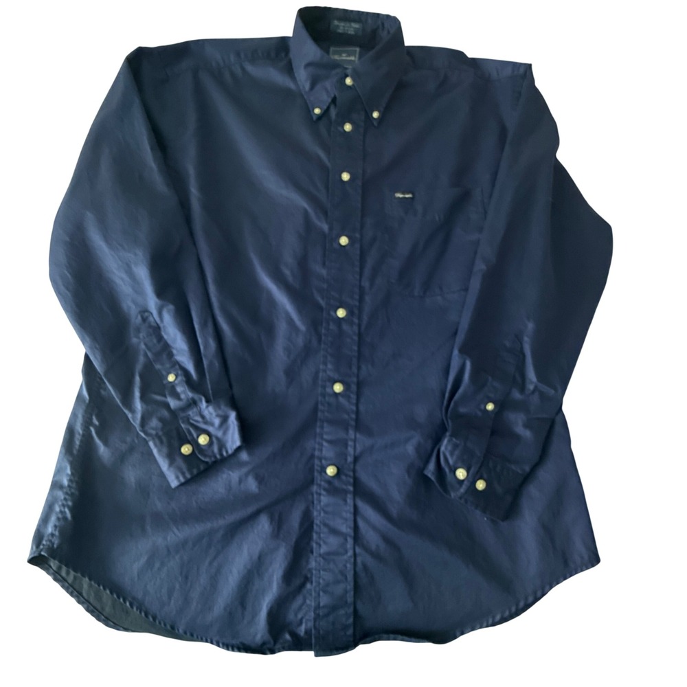 Faconnable Button Down Shirt Mens Large Navy Blue Long Sleeve Cotton French